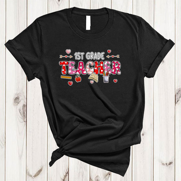 MacnyStore - 1st Grade Teacher, Adorable Valentine's Day Teacher Tools Hearts, Proud Teaching Teacher Group T-Shirt