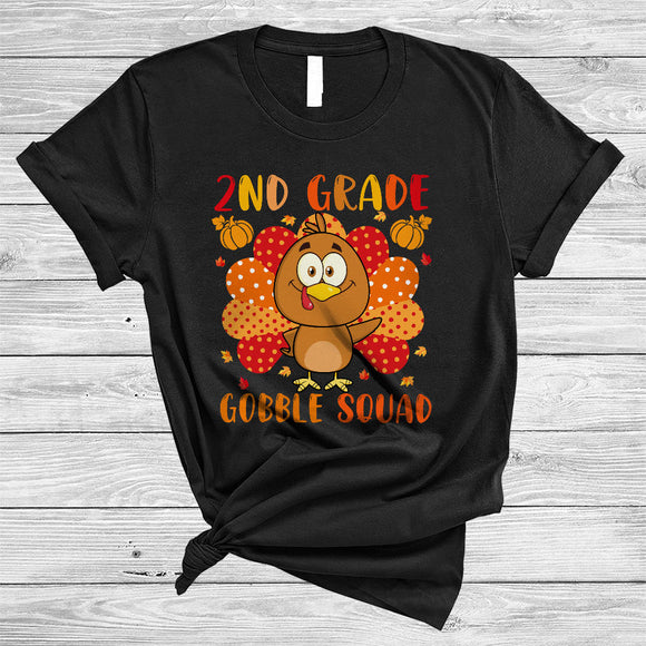 MacnyStore - 2nd Grade Gobble Squad, Lovely Cute Thanksgiving Adorable Turkey, Student Teacher Group T-Shirt