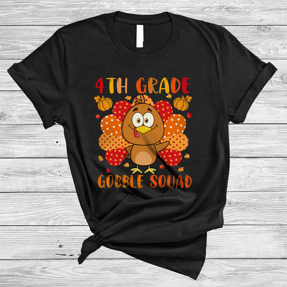 MacnyStore - 4th Grade Gobble Squad, Lovely Cute Thanksgiving Adorable Turkey, Student Teacher Group T-Shirt
