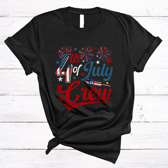 MacnyStore - 4th Of July Crew, Joyful Independence Day American Flag Fireworks Lover, Patriotic Group T-Shirt