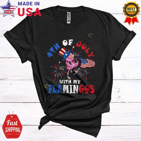 MacnyStore - 4th Of July With My Flamingos Cute Cool American Flag Patriotic Proud Flamingo Lover T-Shirt