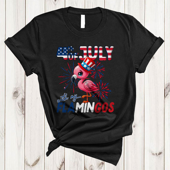 MacnyStore - 4th Of July With My Flamingos, Cheerful Independence Day Flamingo, American Flag Patriotic T-Shirt