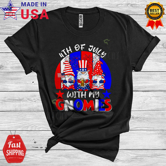 MacnyStore - 4th Of July With My Gnomies Cute Funny Independence Day Three Gnomes Drinking Firework T-Shirt