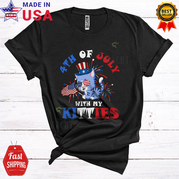 MacnyStore - 4th Of July With My Kitties Cute Cool American Flag Patriotic Proud Cat Lover T-Shirt