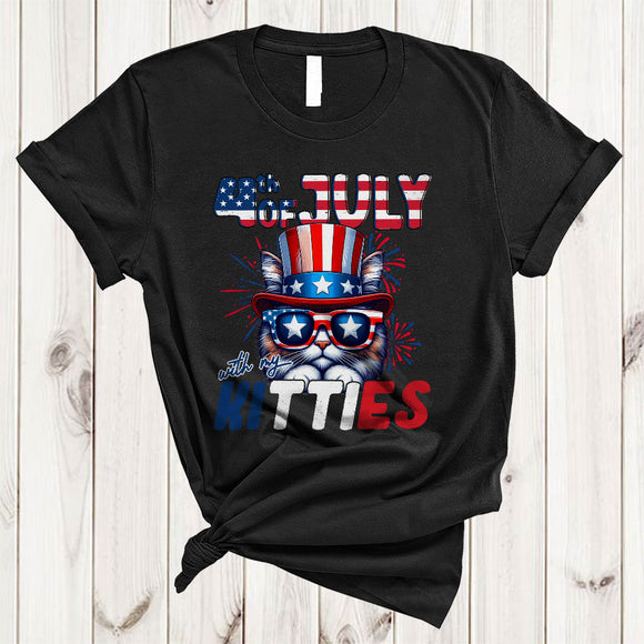 MacnyStore - 4th Of July With My Kitties, Cheerful Independence Day Kitten, American Flag Patriotic T-Shirt