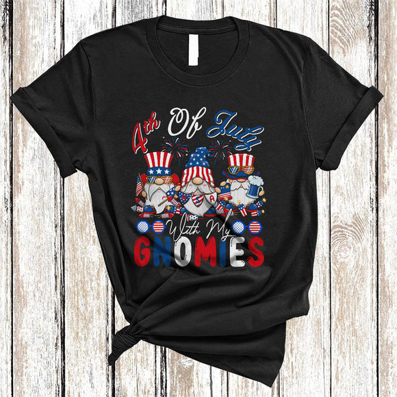 MacnyStore - 4th of July With My Gnomies, Lovely Independence Day Three Gnomes, US Flag Patriotic Group T-Shirt