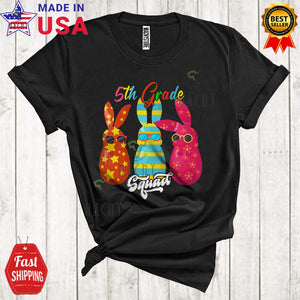 MacnyStore - 5th Grade Squad Cool Funny Easter Day Three Bunnies Wearing Sunglasses Egg Hunt Group T-Shirt