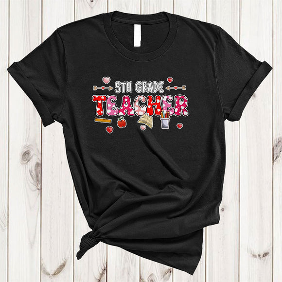 MacnyStore - 5th Grade Teacher, Adorable Valentine's Day Teacher Tools Hearts, Proud Teaching Teacher Group T-Shirt