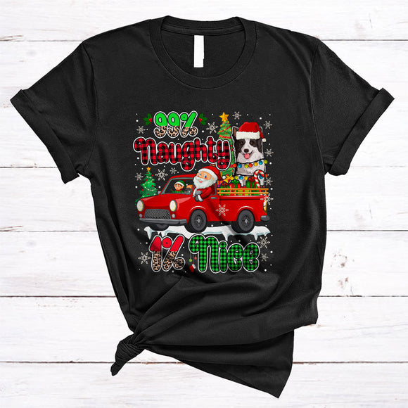 MacnyStore - 99% Naughty 1% Nice Cool Christmas Lights Red Plaid Xmas Santa Border Collie Lover T-Shirt