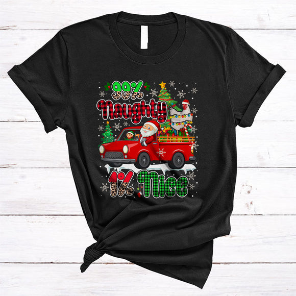 MacnyStore - 99% Naughty 1% Nice Cool Christmas Lights Red Plaid Xmas Santa Chicken Lover T-Shirt