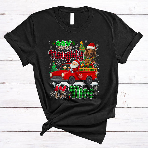 MacnyStore - 99% Naughty 1% Nice Cool Christmas Lights Red Plaid Xmas Santa Dachshund Lover T-Shirt
