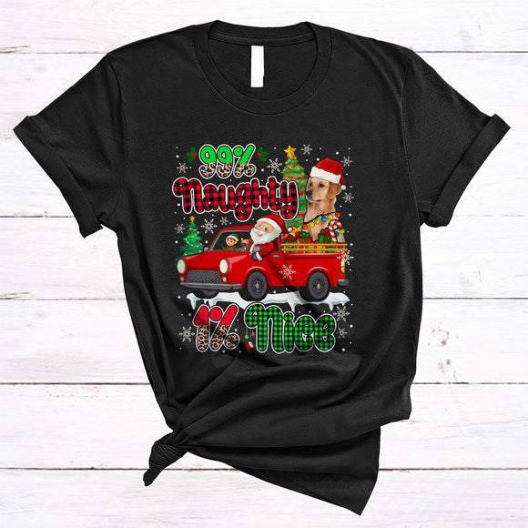 MacnyStore - 99% Naughty 1% Nice Cool Christmas Lights Red Plaid Xmas Santa Golden Retriever Lover T-Shirt