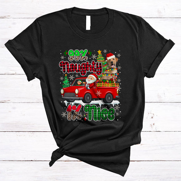 MacnyStore - 99% Naughty 1% Nice Cool Christmas Lights Red Plaid Xmas Santa Labrador Retriever Lover T-Shirt