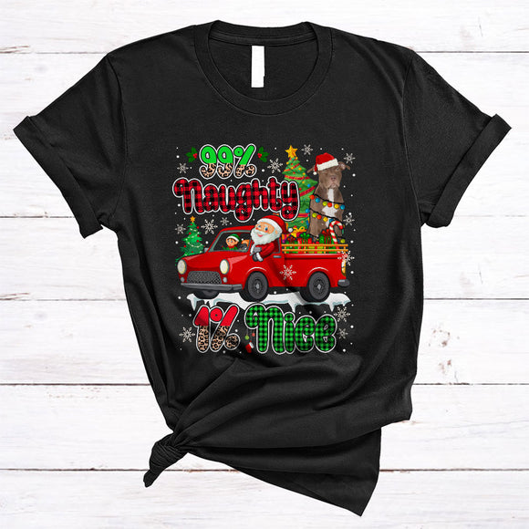 MacnyStore - 99% Naughty 1% Nice Cool Christmas Lights Red Plaid Xmas Santa Pit Bull Lover T-Shirt