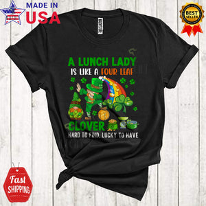 MacnyStore - A Lunch Lady Is Like A Four Leaf Clover Cute Cool St. Patrick's Day Dabbing Leprechaun Shamrocks Gnome T-Shirt