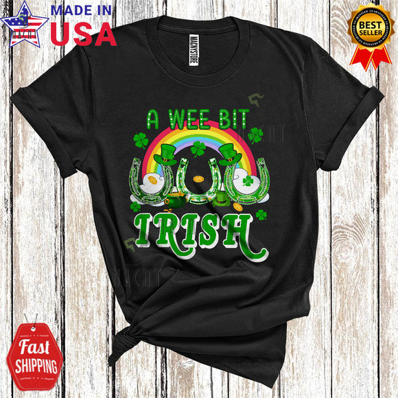 MacnyStore - A Wee Bit Irish Cool Cute St. Patrick's Day Three Leprechaun Horseshoes Rainbow Shamrock Lover T-Shirt