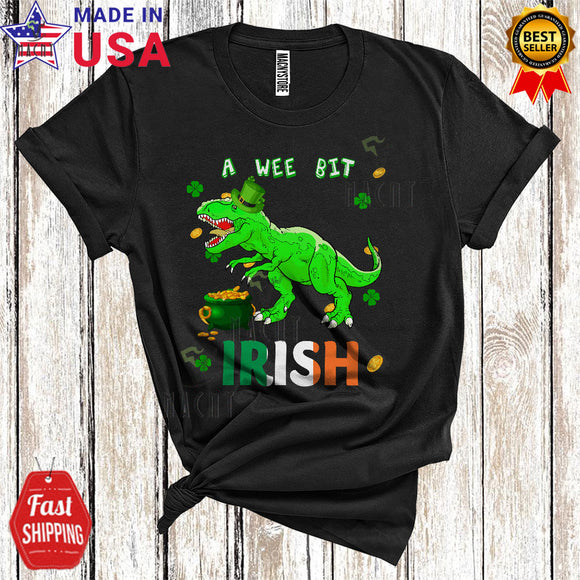 MacnyStore - A Wee Bit Irish Funny Cute St. Patrick's Day Irish Shamrocks Leprechaun Green T-Rex Lover T-Shirt