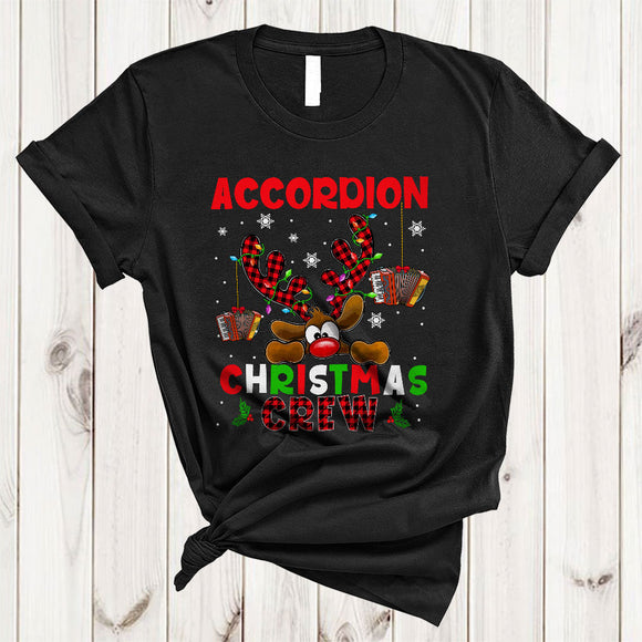 MacnyStore - Accordion Christmas Crew, Cute Lovely Plaid Reindeer, Matching Accordion Player X-mas Group T-Shirt