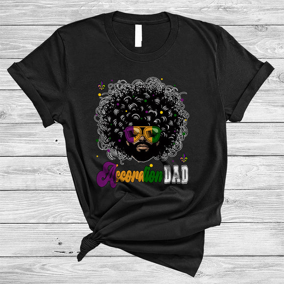MacnyStore - Accordion Dad, Cool Mardi Gras Messy Afro Hair Men, Black African Musical Instruments Player T-Shirt