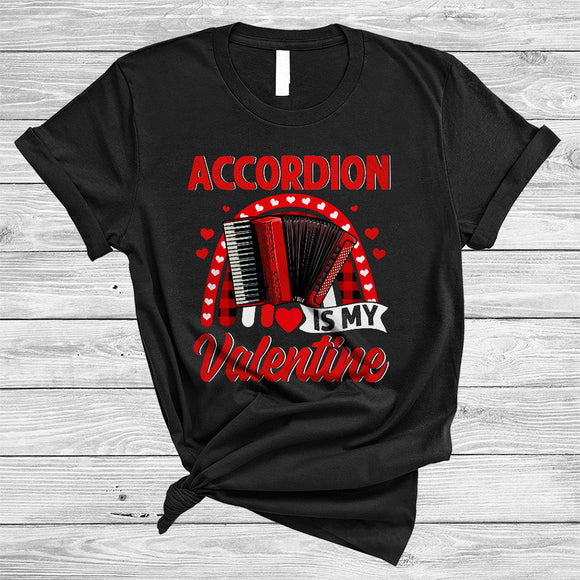 MacnyStore - Accordion Is My Valentine, Awesome Valentine's Day Accordion Player, Hearts Plaid Rainbow T-Shirt