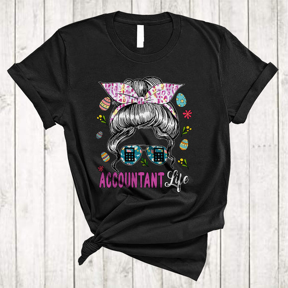 MacnyStore - Accountant Life, Amazing Easter Day Bun Hair Woman Face Sunglasses, Egg Hunt Group T-Shirt
