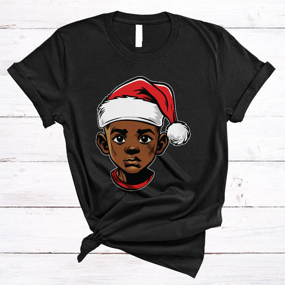 MacnyStore - African American Boy Santa Claus, Awesome Christmas Black Afro Proud, Santa Family X-mas T-Shirt