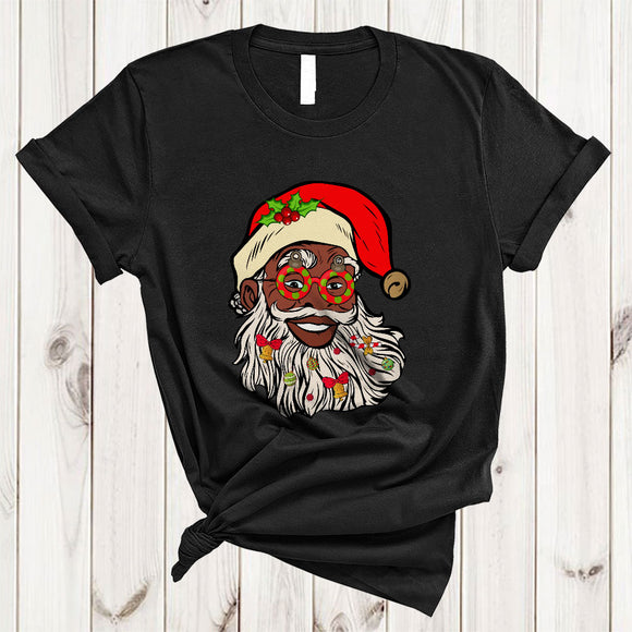 MacnyStore - African American Santa Claus Sunglasses, Humorous Christmas Santa Face, Pride Black Afro T-Shirt