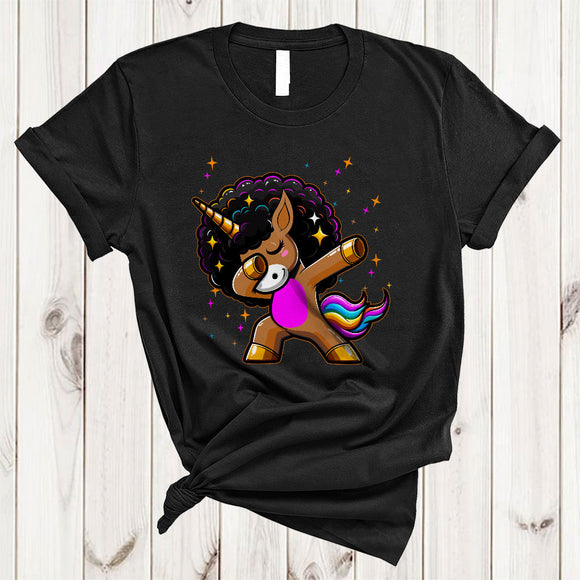 MacnyStore - African American Unicorn Dabbing, Lovely Black History Month Unicorn, Melanin Afro Pride T-Shirt