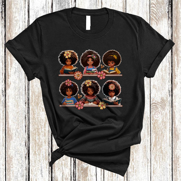 MacnyStore - Afro Girls Reading Books, Awesome Black History Month African Pride, Students Teacher Librarian T-Shirt