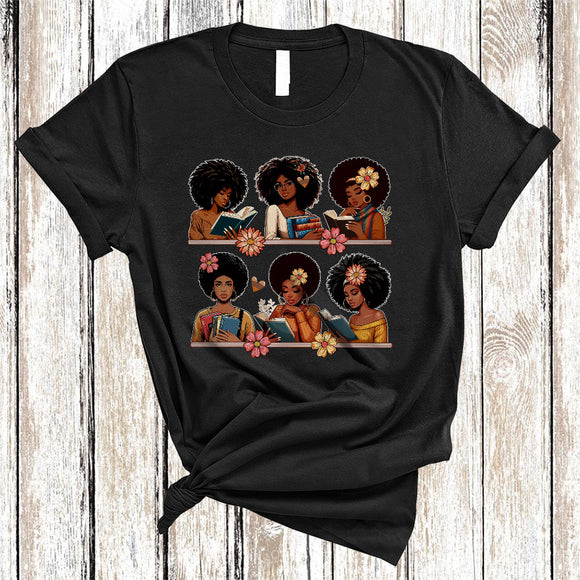 MacnyStore - Afro Women Reading Books, Awesome Black History Month African Pride, Students Teacher Librarian T-Shirt