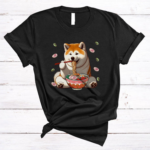 MacnyStore - Akita Dog Eating Ramen, Adorable Japanese Ramen Noodle, Matching Food Animal Lover T-Shirt