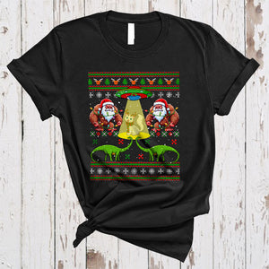 MacnyStore - Alien UFO Santa Bigfoot Dinosaur Reindeer Cat, Joyful Christmas Sweater UFO, X-mas Animal T-Shirt