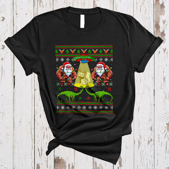MacnyStore - Alien UFO Santa Bigfoot Dinosaur Reindeer Cat, Joyful Christmas Sweater UFO, X-mas Animal T-Shirt