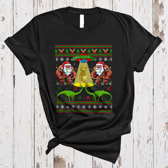 MacnyStore - Alien UFO Santa Bigfoot Dinosaur Reindeer Pug, Joyful Christmas Sweater UFO, X-mas Animal T-Shirt