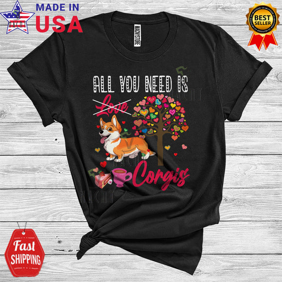 MacnyStore - All You Need Is Corgis Cute Cool Valentine's Day Heart Tree Matching Dog Owner Lover T-Shirt