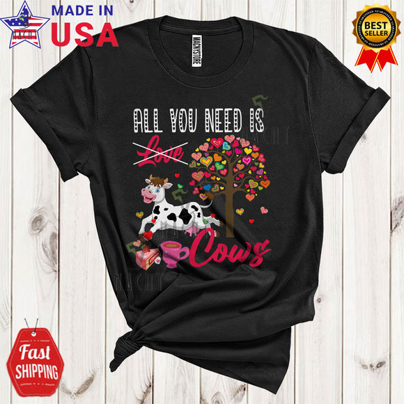 MacnyStore - All You Need Is Cows Cute Funny Valentine's Day Hearts Tree Cow Farmer Farm Animal Lover T-Shirt
