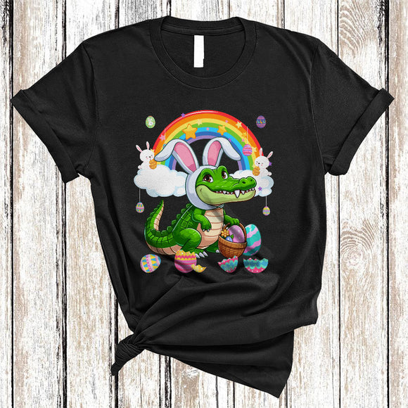 MacnyStore - Alligator In Easter Bunny Cosplay, Adorable Easter Egg Hunt Rainbow, Wild Zoo Animal Lover T-Shirt