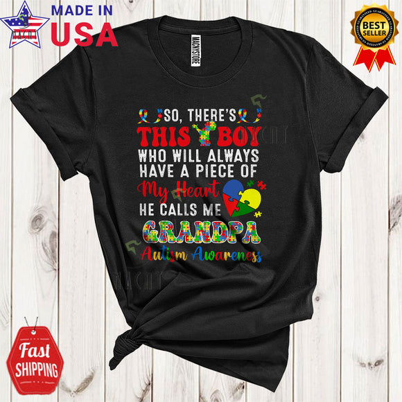 MacnyStore - Always Have My Heart He Calls Me Grandpa Cool Cute Autism Awareness Father's Day Puzzle T-Shirt