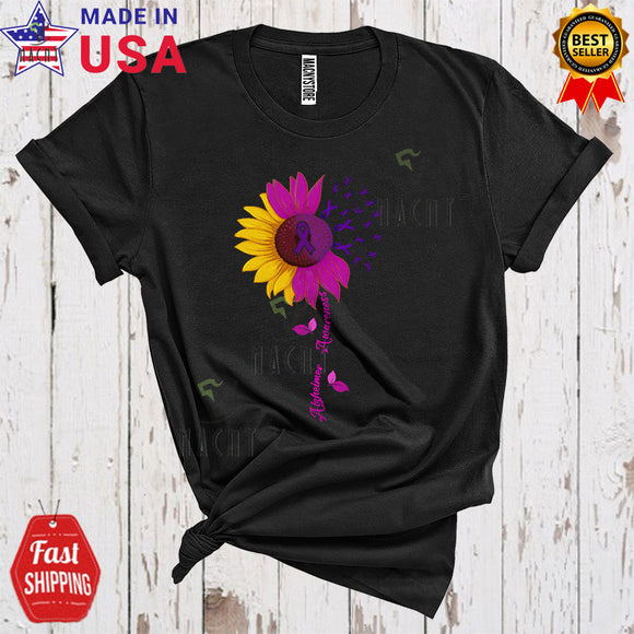 MacnyStore - Alzheimer Awareness Cool Proud Alzheimer Awareness Purple Ribbons Sunflower Family T-Shirt