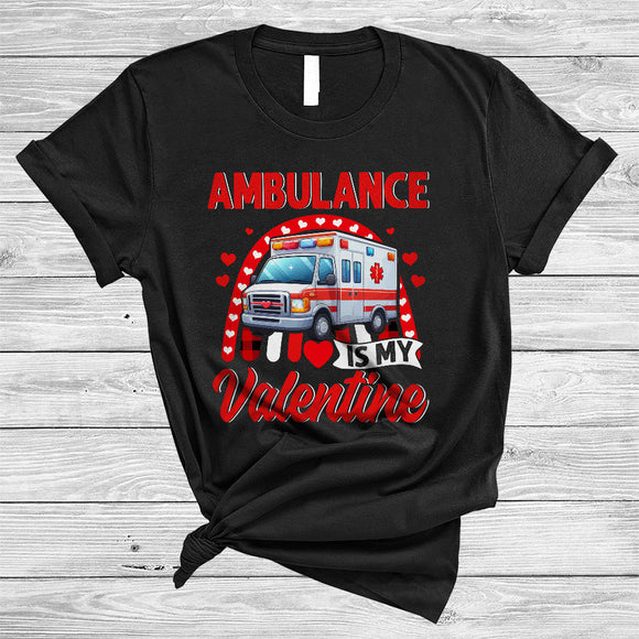MacnyStore - Ambulance Is My Valentine, Awesome Valentine's Day Ambulance Player, Hearts Plaid Rainbow T-Shirt