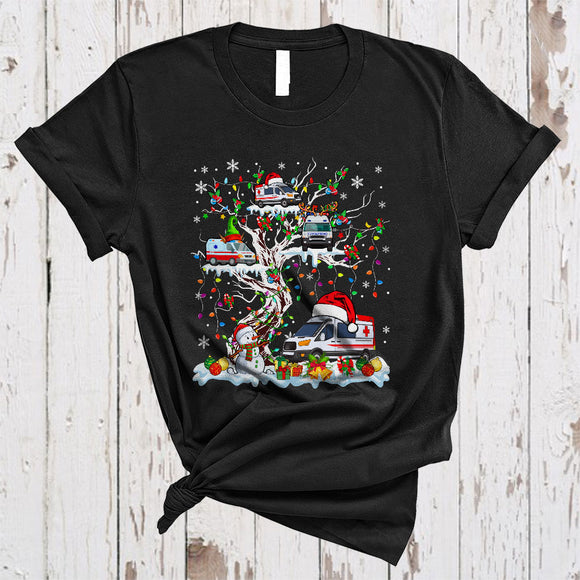 MacnyStore - Ambulance On Christmas Tree, Wonderful X-mas Snow Around, Santa Ambulance X-mas T-Shirt