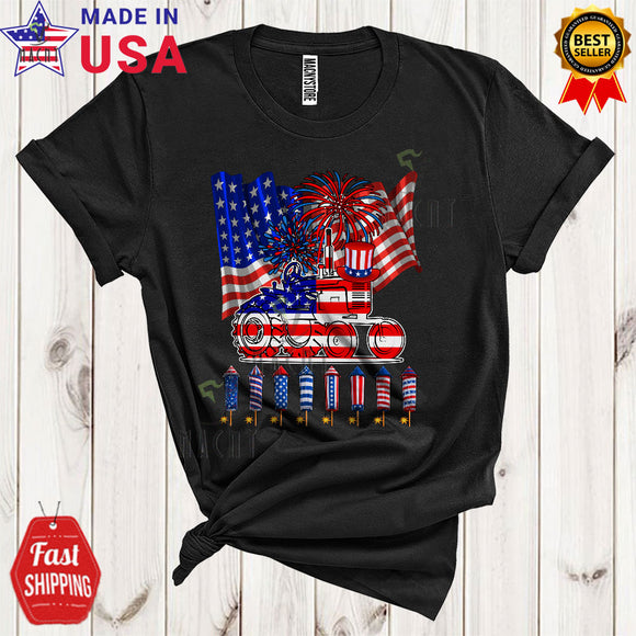 MacnyStore - American Flag Fireworks With Tractor Cool Proud 4th Of July US Matching Patriotic T-Shirt