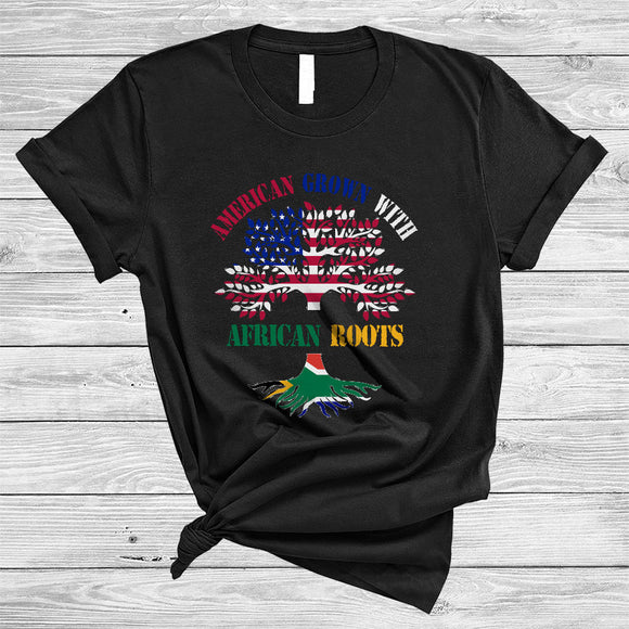 MacnyStore - American Grown With African Roots, Awesome American And African Flag Tree, Proud Roots Family T-Shirt