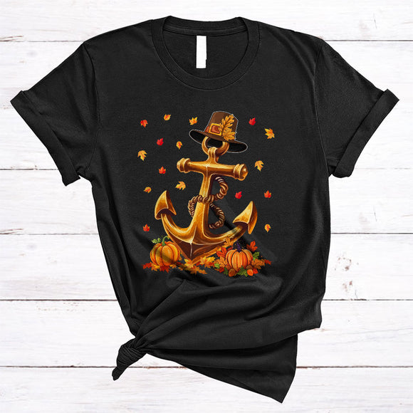 MacnyStore - Anchor Wearing Pilgrim Hat, Cool Thanksgiving Anchor Fall, Boat Cruise Sailing Pontoon Boat Captain T-Shirt