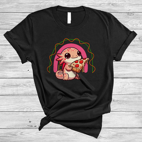 MacnyStore - Anime Axolotl Eating Pizza, Lovely Japanese Food Anime Rainbow, Girls Women Family T-Shirt
