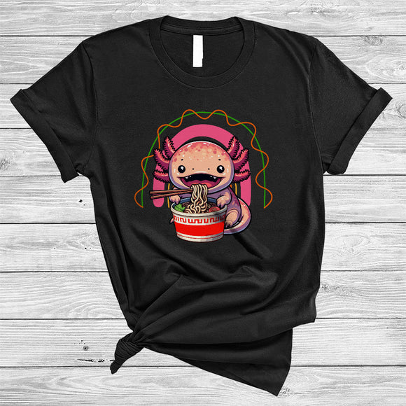 MacnyStore - Anime Axolotl Eating Ramen Noodles, Lovely Japanese Food Anime Rainbow, Girls Women Family T-Shirt