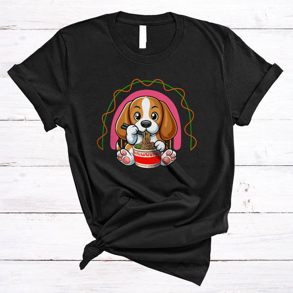MacnyStore - Anime Beagle Eating Ramen Noodles, Lovely Japanese Food Animal, Women Girls Family T-Shirt