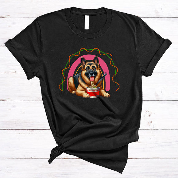 MacnyStore - Anime German Shepherd Eating Ramen Noodles, Lovely Japanese Food Animal, Women Family T-Shirt