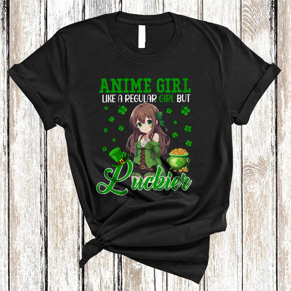 MacnyStore - Anime Girl Definition Regular Girl But Luckier, Adorable St. Patrick's Day Anime Girl, Lucky Shamrock T-Shirt
