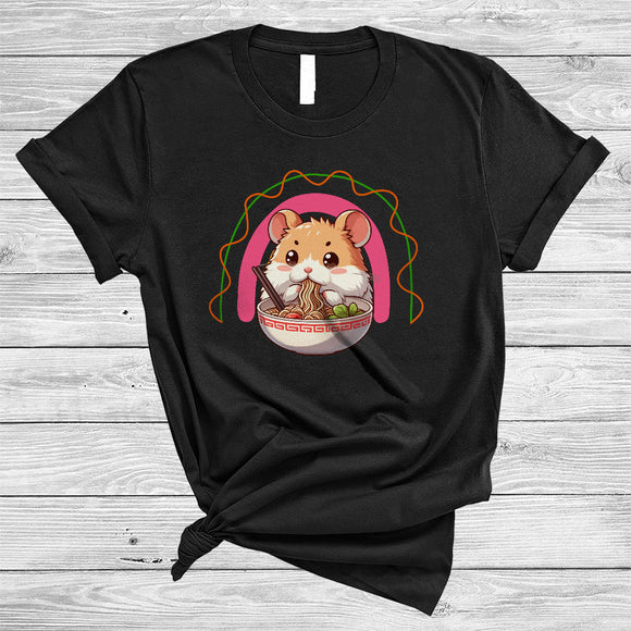 MacnyStore - Anime Hamster Eating Ramen Noodles, Lovely Japanese Food Rainbow, Girls Women Family T-Shirt